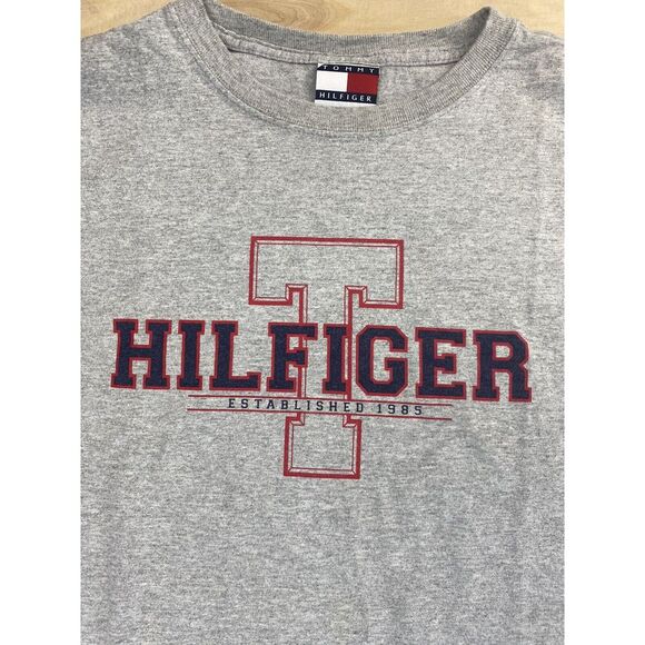 Vintage Tommy Hilfiger Big Logo‎ T Shirt Gray Size Large Vtg 90s - Picture 2 of 4